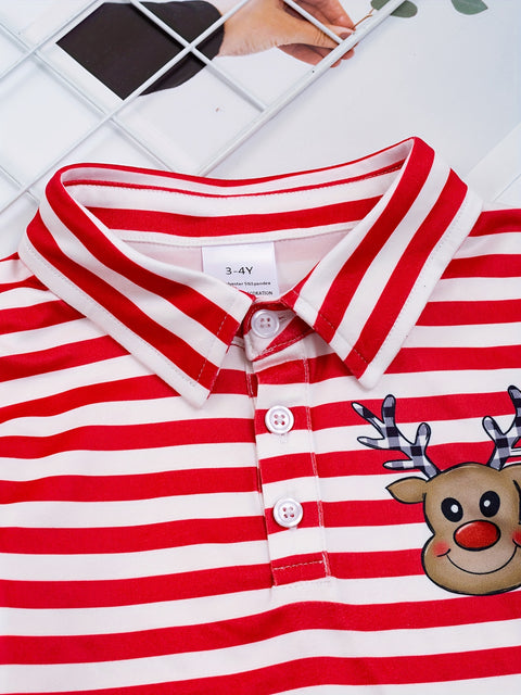 1pcs (Not 2pcs, Please Purchase Boy's Or Girl's Clothing Separately) Sister And Brother Matching Striped Dress Or Shirt, Christmas Reindeer Print Clothes For Vacation Family Activities