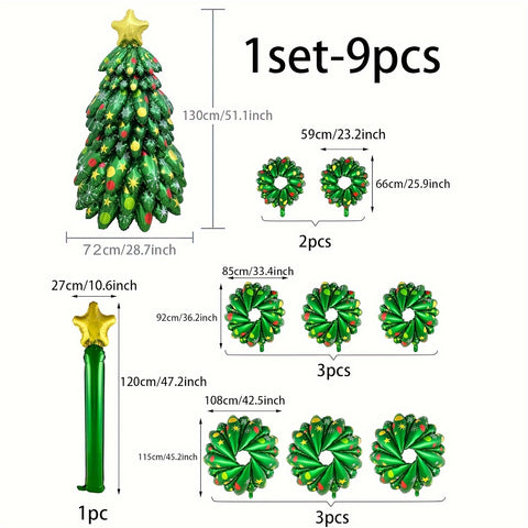 1pc Large Oval-Shaped Aluminum Foil Self-Sealing Christmas Tree Balloon Set, Green, Carnival Theme, for Christmas Party and New Year Decorations