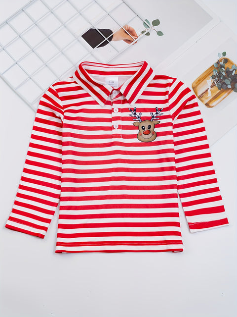 1pcs (Not 2pcs, Please Purchase Boy's Or Girl's Clothing Separately) Sister And Brother Matching Striped Dress Or Shirt, Christmas Reindeer Print Clothes For Vacation Family Activities