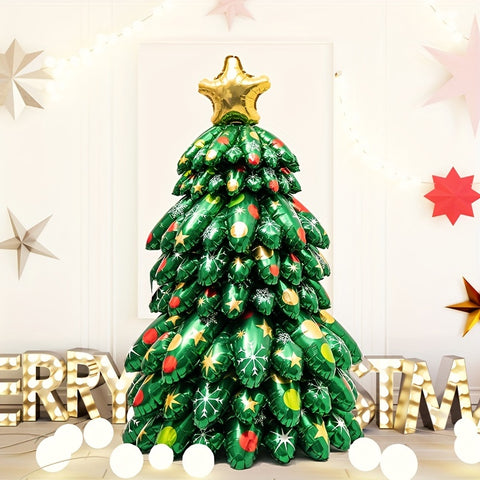 1pc Large Oval-Shaped Aluminum Foil Self-Sealing Christmas Tree Balloon Set, Green, Carnival Theme, for Christmas Party and New Year Decorations