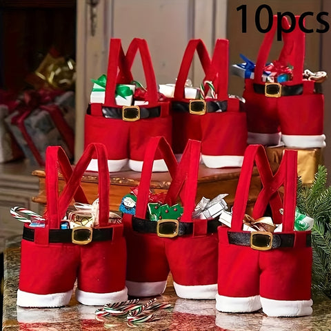 10-Pack Polyester Santa Pants Candy Bags, Fairy Themed Woven Party Favor Snack Holders for Holiday Decor and Tabletop Display