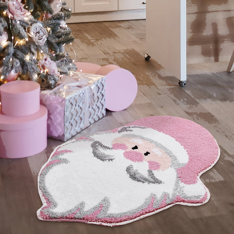 1pc Soft Pink Santa Claus Christmas Bath Mat - Non-Slip, Absorbent, Thick, Durable, Machine Washable, Polyester, Irregular Shape for Home Decor