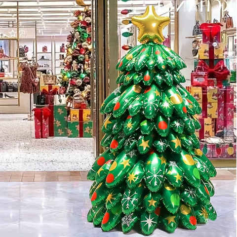 1pc Large Oval-Shaped Aluminum Foil Self-Sealing Christmas Tree Balloon Set, Green, Carnival Theme, for Christmas Party and New Year Decorations