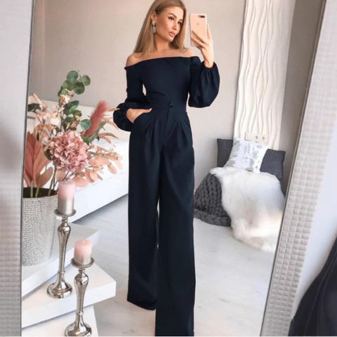 METAVERSMALL 2025 2025 spring and summer new women's clothing Popularan, 2025n Popular trade  new jumpsuit one-word collar slim pants long sleeves