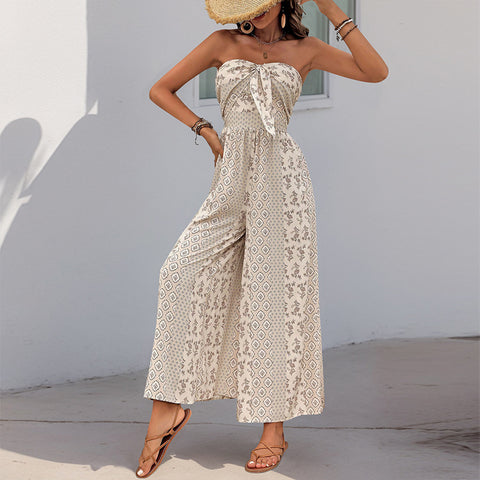 METAVERSMALL ,  are hot in summer, high-waisted lace-up wide-leg pants, splicing ethnic style casual wide-leg trousers