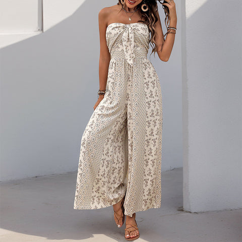 METAVERSMALL ,  are hot in summer, high-waisted lace-up wide-leg pants, splicing ethnic style casual wide-leg trousers