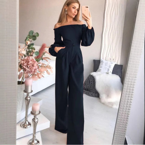 METAVERSMALL 2025 2025 spring and summer new women's clothing Popularan, 2025n Popular trade  new jumpsuit one-word collar slim pants long sleeves