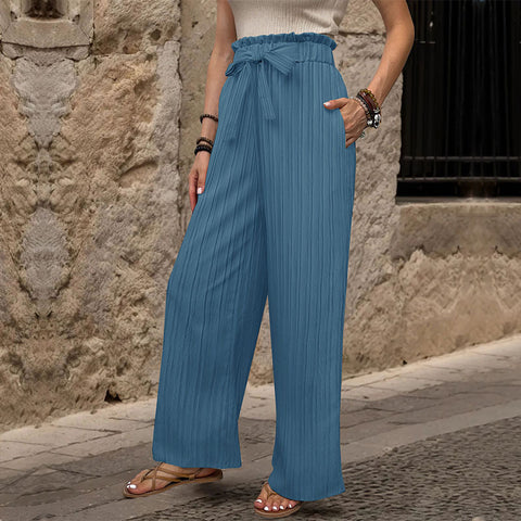 METAVERSMALL 2025 casual trousers temu 2025 hot summer new pants lace-up ruffle edge elastic trousers