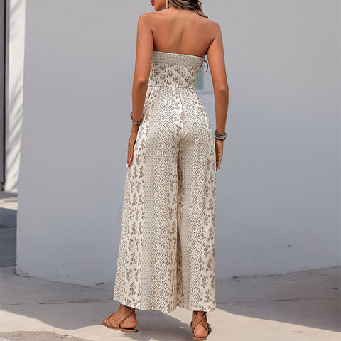 METAVERSMALL ,  are hot in summer, high-waisted lace-up wide-leg pants, splicing ethnic style casual wide-leg trousers