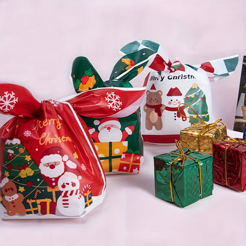 10pcs Christmas and New Year Gift Plastic Packaging Bags for Homemade Baking, Cookies, Candy Storage - MINGXUAN Brand, MINGXUAN