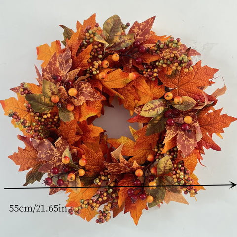 1pc Autumn Harvest Wreath - Thanksgiving Decor for Home, Courtyard, and Garden - Red Fruits and Flower Scene Decor with Festive Atmosphere