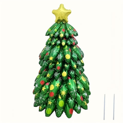 1pc Large Oval-Shaped Aluminum Foil Self-Sealing Christmas Tree Balloon Set, Green, Carnival Theme, for Christmas Party and New Year Decorations