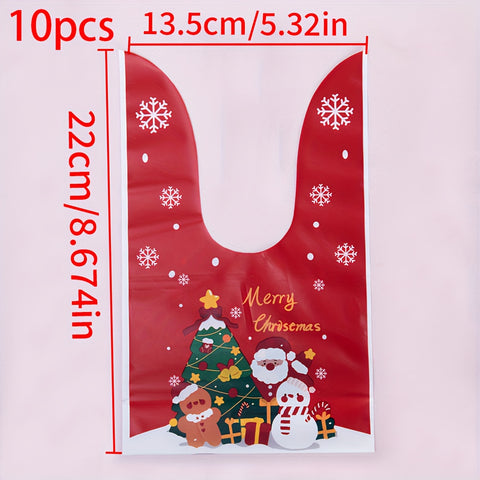 10pcs Christmas and New Year Gift Plastic Packaging Bags for Homemade Baking, Cookies, Candy Storage - MINGXUAN Brand, MINGXUAN